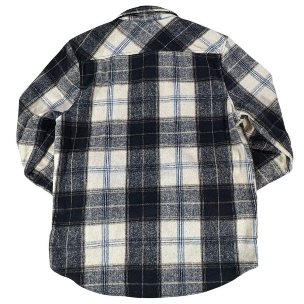 Distortion Navy Blue Plaid Heavy Flannel Button-Up Long Sleeve Shirt Size‎ M - Picture 3 of 7